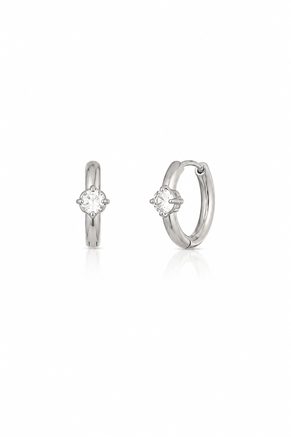 Solitaire Crystal Huggies in silver
