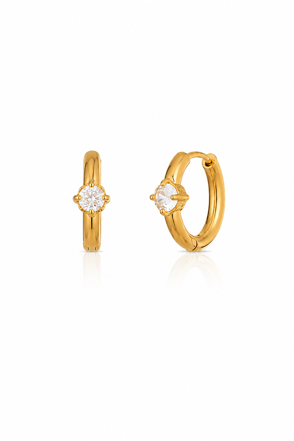 Solitaire Crystal Huggies in gold