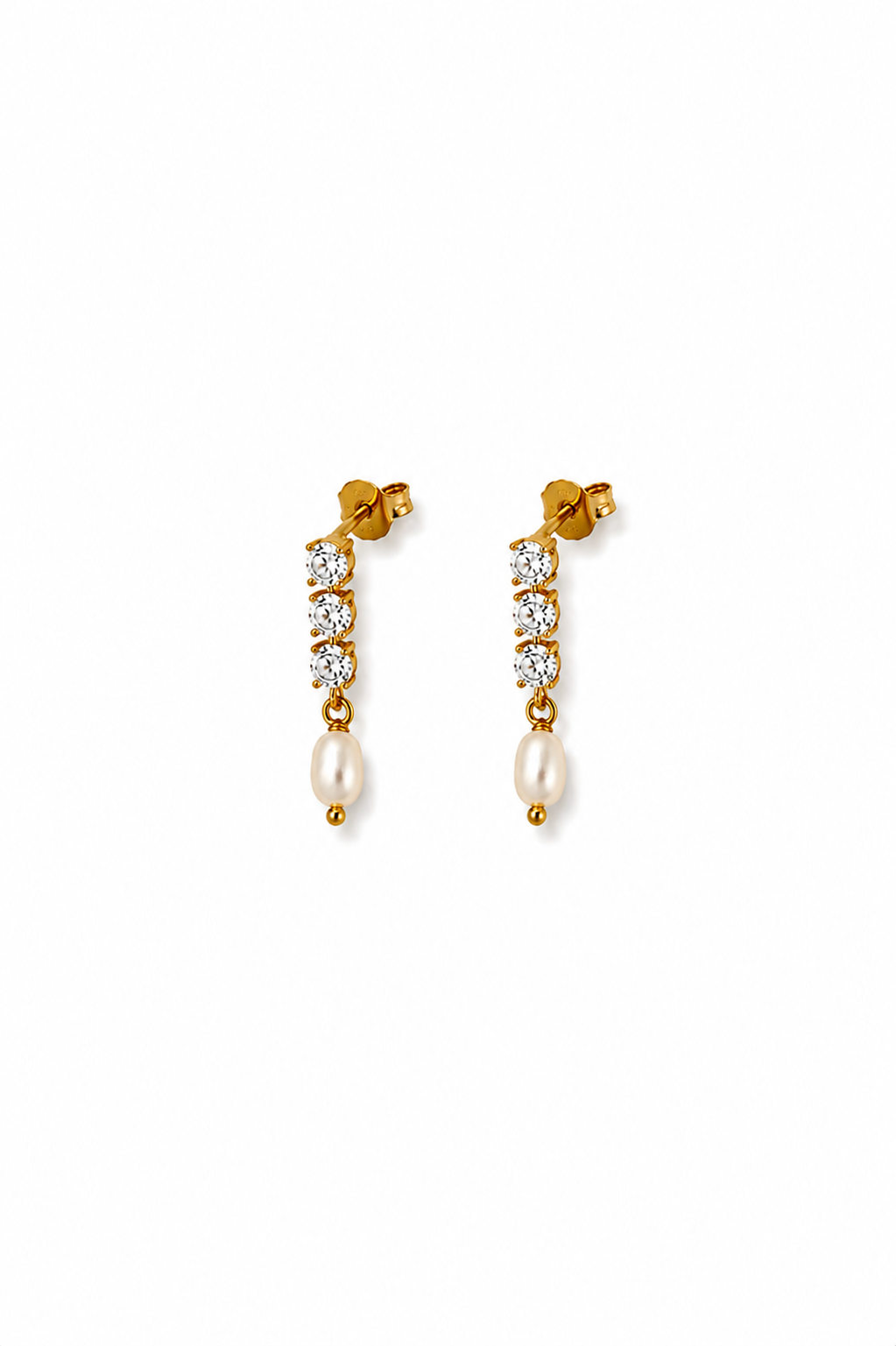 Crystal and Pearl Drop Earrings in gold