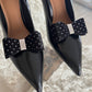 Velvet Dots Bow Shoe Buckles