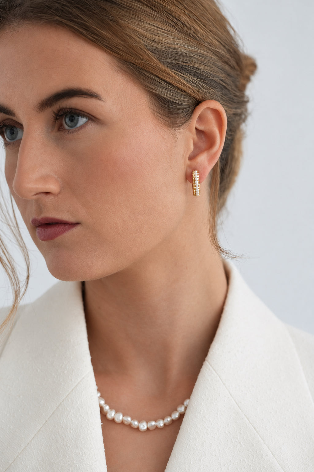 Pearl Huggie Hoops