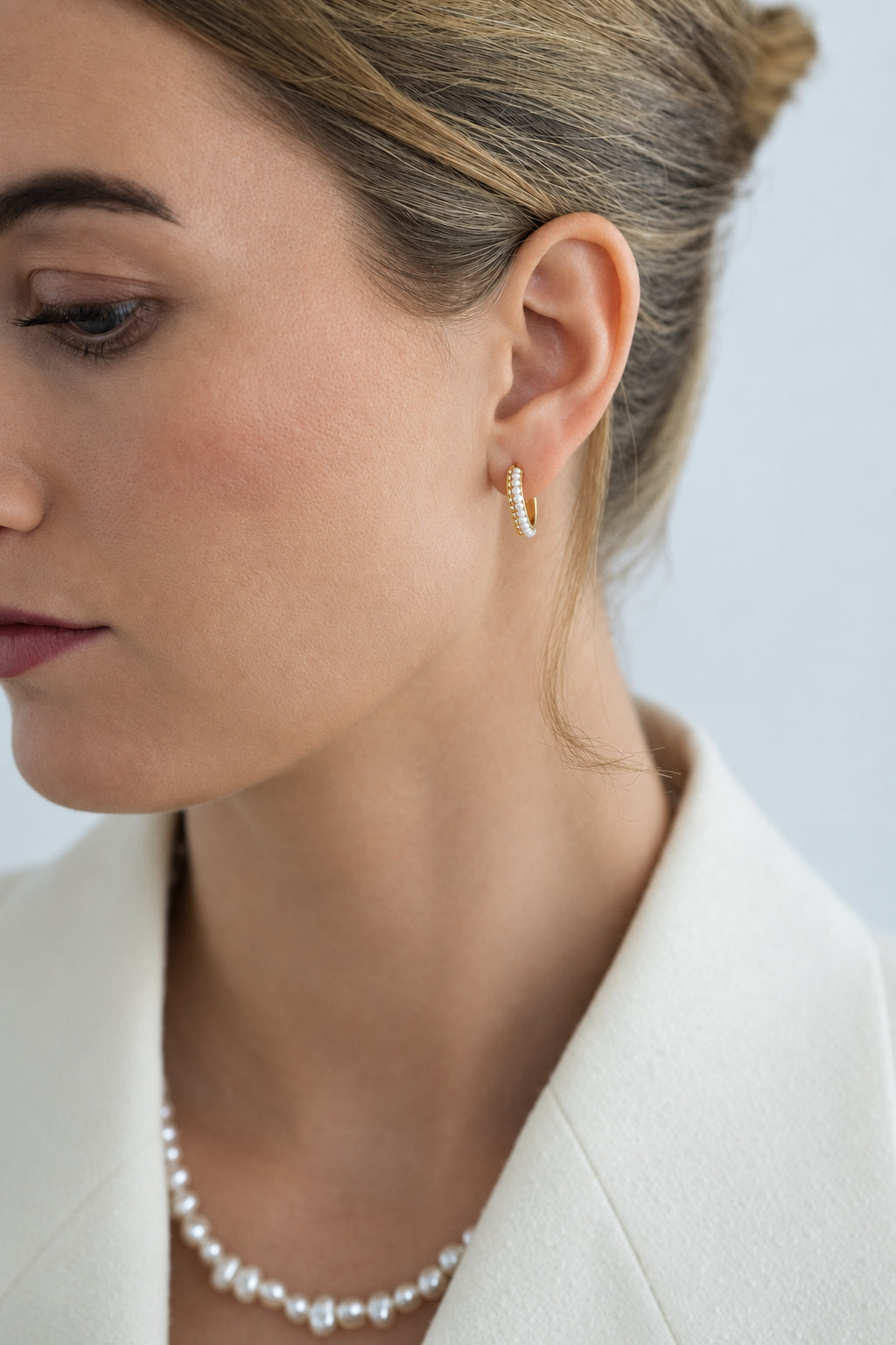 Pearl Huggie Hoops